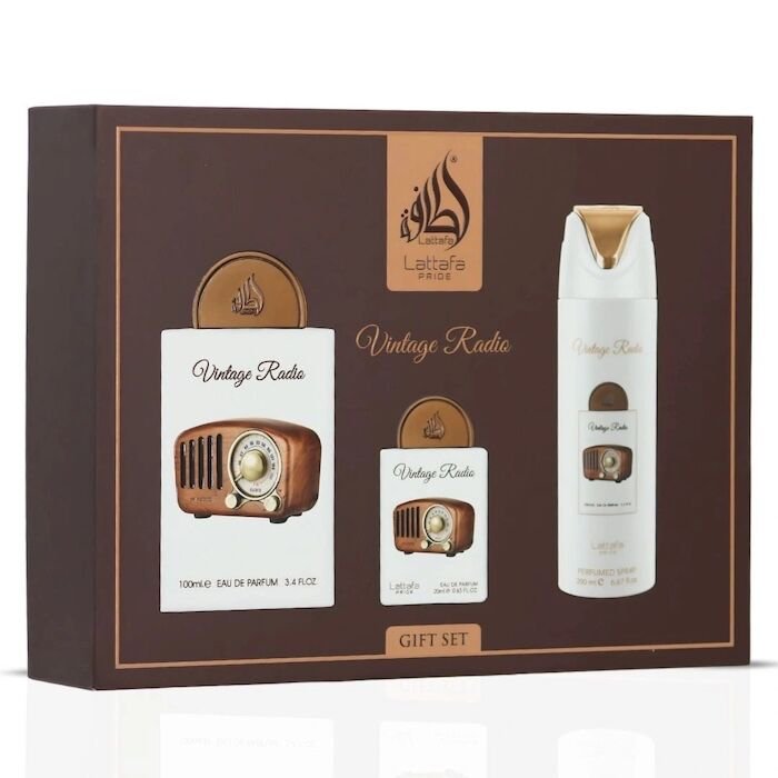 lattafa pride vintage radio edp 100ml 3 piece gift set